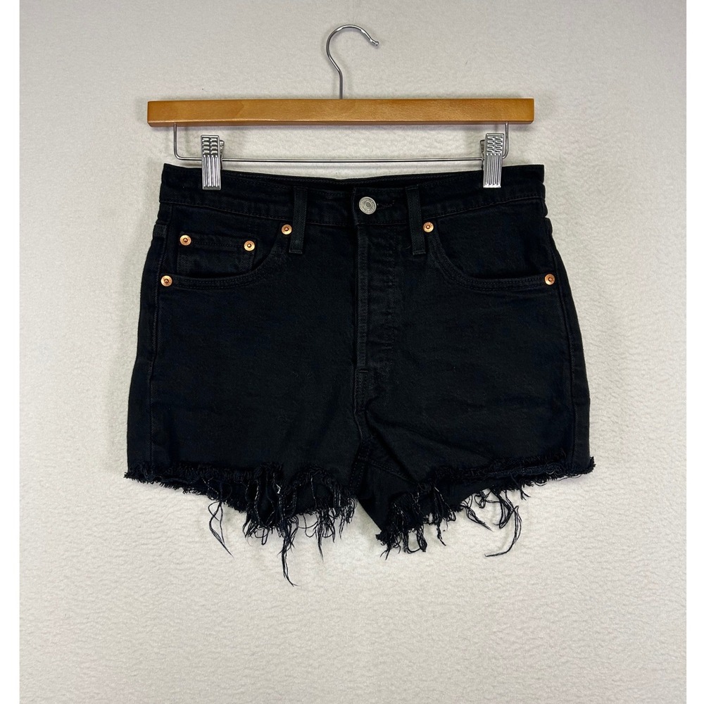 Grunge Punk Levi's Womens 25 Black 501 Original High Rise Cut Off Denim Shorts